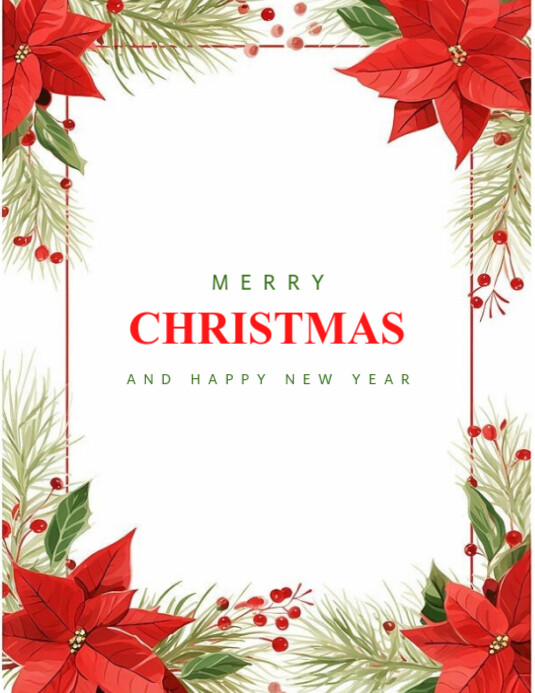 Plantilla de White Floral Merry Christmas And Happy New Year Flyer (us ...