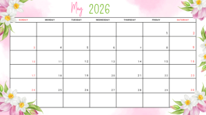 White Floral Monthly Calendar Digital Display template
