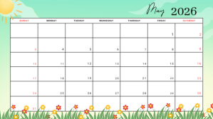 White Floral Monthly Calendar Digital Display template