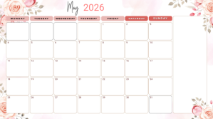 White Floral Monthly Calendar Digital Display template