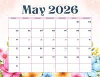 White Floral Monthly May Calendar Flyer ใบปลิว (US Letter) template