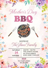 White Floral Mother's Day BBQ A6 template