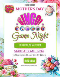 White Floral Mother's Day bingo night invite Flyer template