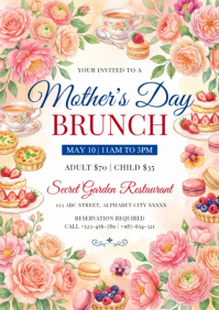 White Floral Mother's Day Brunch A4 template