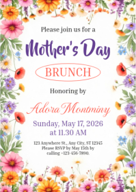 White Floral Mother's Day Brunch A6 template