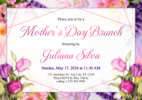 White Floral Mother's Day Brunch A6 template