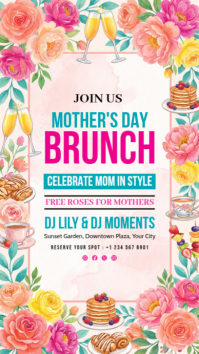 White Floral Mother's Day Brunch Digital Display template