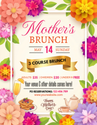 White Floral Mother's Day Brunch Flyer Folheto (US Letter) template