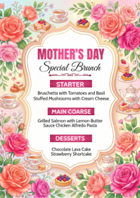 White Mother's Day Brunch Menu A6 Template