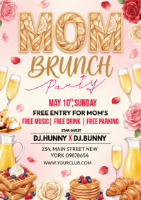 White Floral Mother's Day Brunch Party A4 template