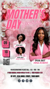 White Floral Mother's Day Church Service Digital Display Video template