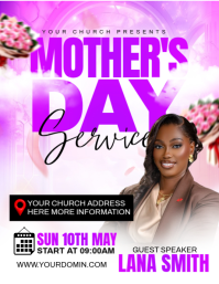 White Floral Mother's Day Church Service Flyer template