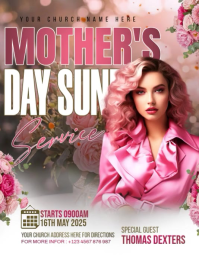 White Floral Mother's Day Church Service Flyer Video template