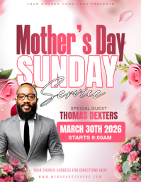 White Floral Mother's Day Church Service Flyer Folder (US Letter) template