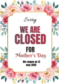 White Floral Mother's Day Closure Notice A4 template