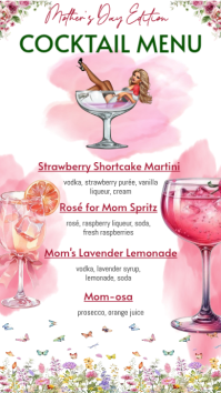 White Floral Mother's Day Cocktail Menu Instagram Story template