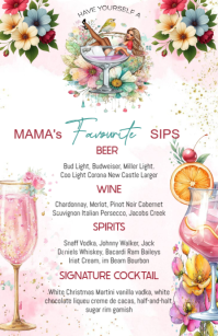 White Floral Mother's Day Drink Menu Half Page Wide template