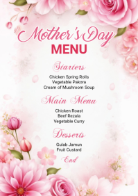 White Floral Mother's Day Menu A3 template