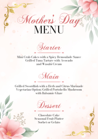 White Floral Mother's Day Menu A4 template