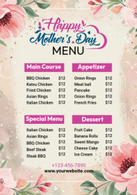 White Floral Mother's Day Menu A4 template