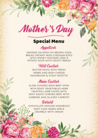 White Floral Mother's Day Menu A6 template