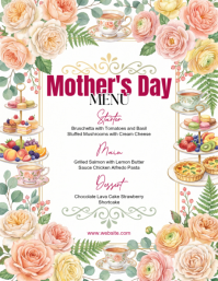 White Floral Mother's Day Menu Flyer Volante (Carta US) template