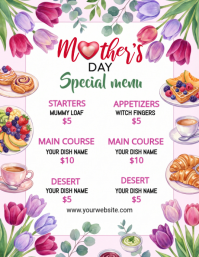 White Floral Mother's Day Menu Flyer template