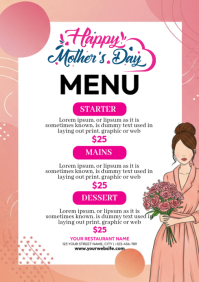 White Floral Mother's Day Restaurant Menu A4 template