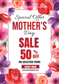 White Floral Mother's Day Sale A5 template