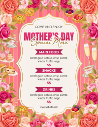 White Floral Mother's Day Special Menu Flyer Рекламная листовка (US Letter) template