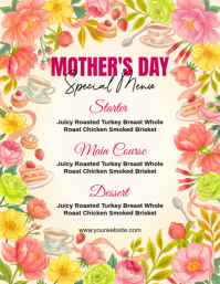White Floral Mother's Day Special Menu Flyer template