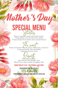 White Floral Mother's Day Special Menu Poster Video Plakat template