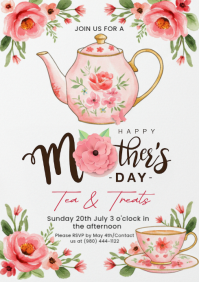 White Floral Mother's Day Tea Party A4 template