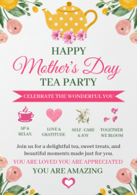 White Floral Mother's Day Tea Party A4 template