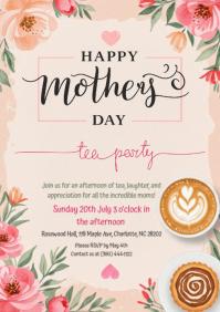 White Floral Mother's Day Tea Party A4 template