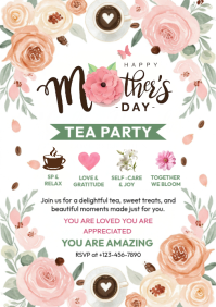 White Floral Mother's Day Tea Party A4 template