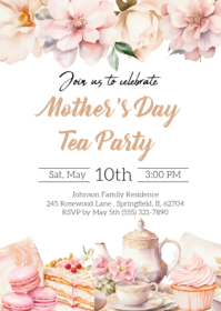 White Floral Mother's Day Tea Party A6 template