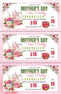 White Floral Mother's Day Tea Party fundraiser ticket Tabloid template