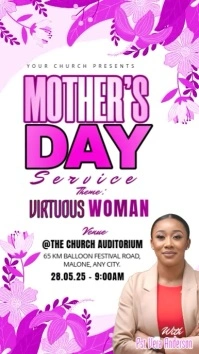 White Floral Mother’s Day Service  Digital Display (9:16) template