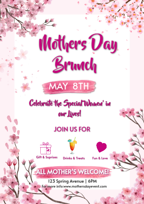 White floral mother's day brunch a4 Template | PosterMyWall