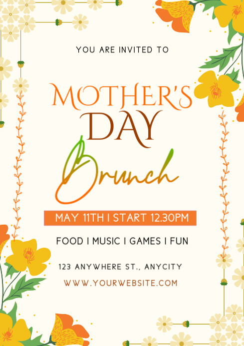 White Floral Mother's Day Brunch A4 template
