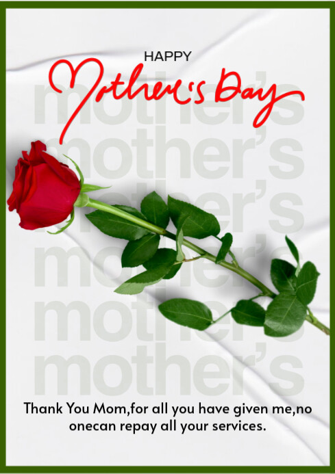 White Floral Mother's Day Greeting Card  A4 template