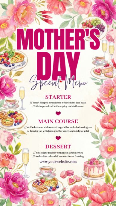 White Floral Mother's Day Special Menu Instagram Story Template ...