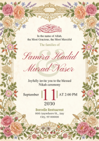 White Floral Nikah Ceremony Invitation A5 template
