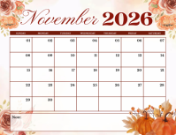 Branco November 2026 Calendar Flyer Template