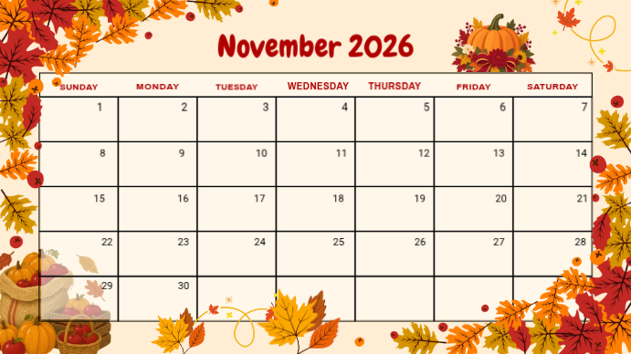 November 2026 Calendar Template | PosterMyWall