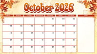 Weiß October 2026 Calendar Digitalanzeige Template