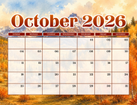 Blanc October 2026 Calendar ใบปลิว Template