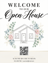White Floral Open House Event Flyer template