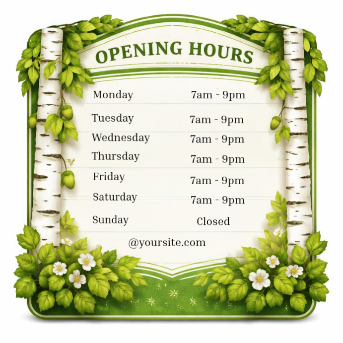 White Floral Opening Hours Instagram Post Template | PosterMyWall